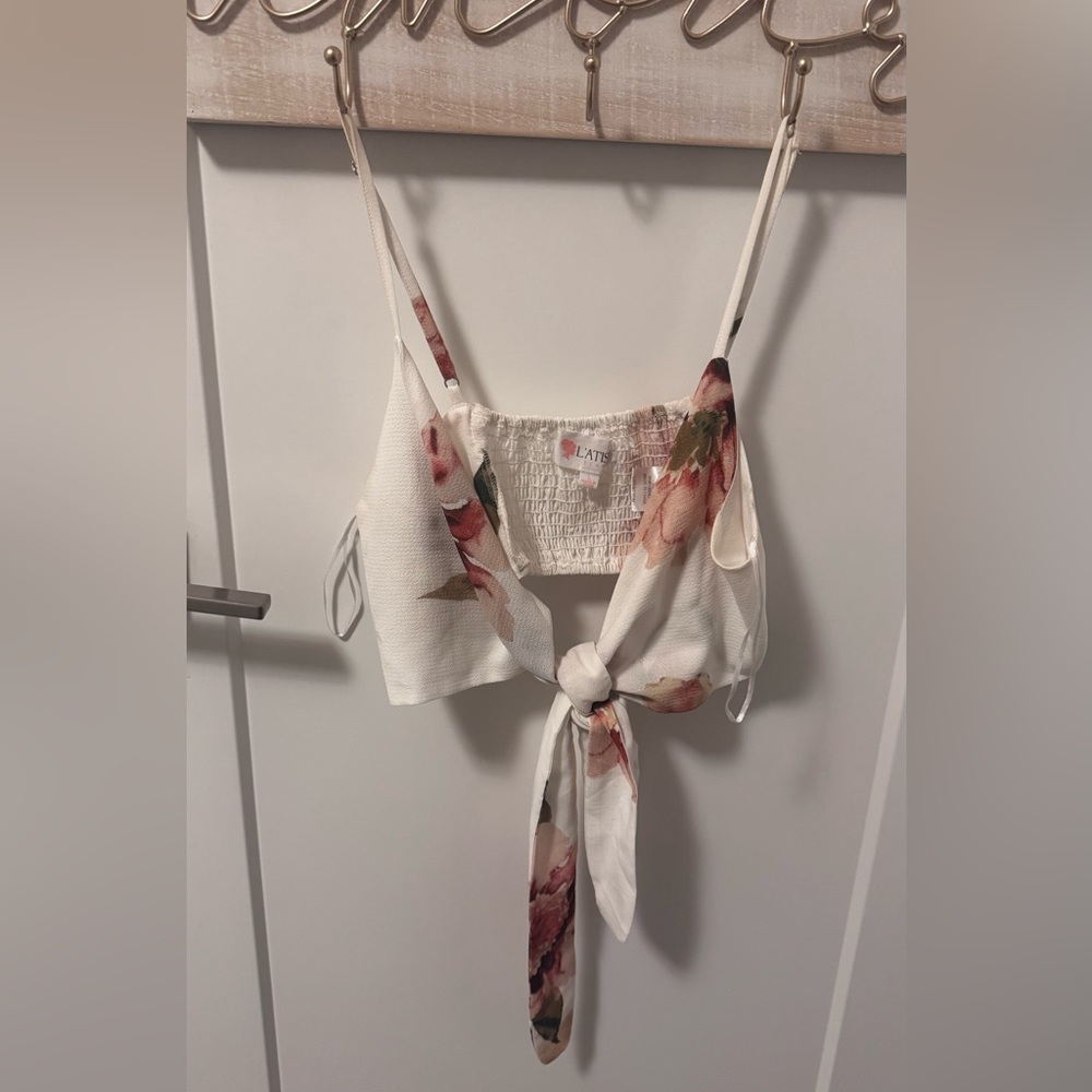 Floral Tie Front Crop Tank Top